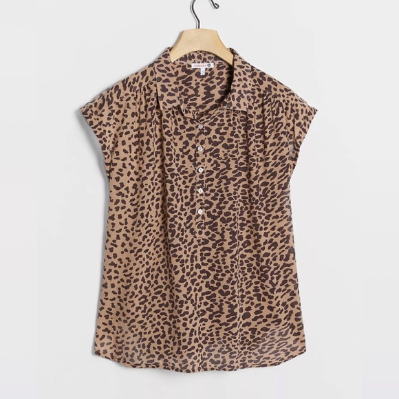Anthropologie Sundry Leopard Henley Top - Picture 1 of 4